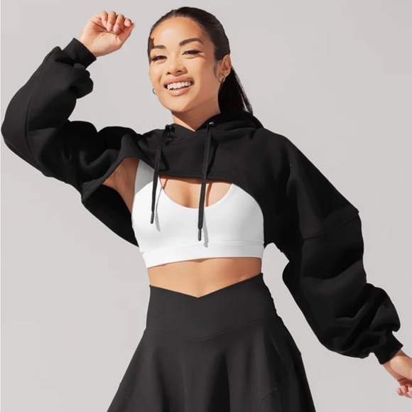 POPFLEX 🐼Shruggie activewear sweatshirt Black Hoodie Women Top S/M - Picture 1 of 4